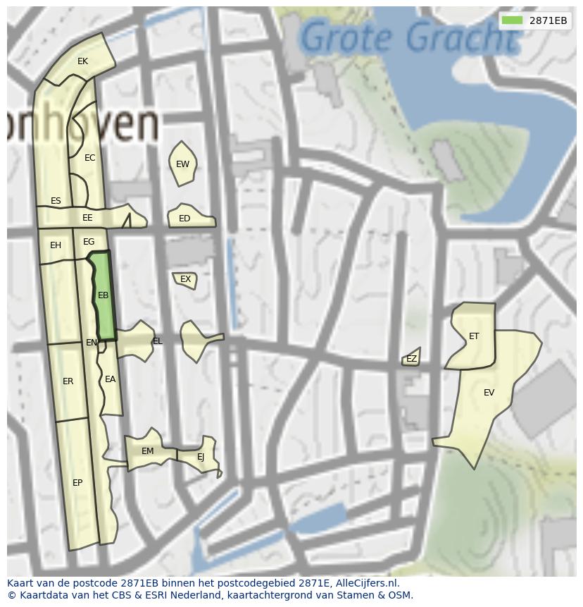 Afbeelding van het postcodegebied 2871 EB op de kaart.