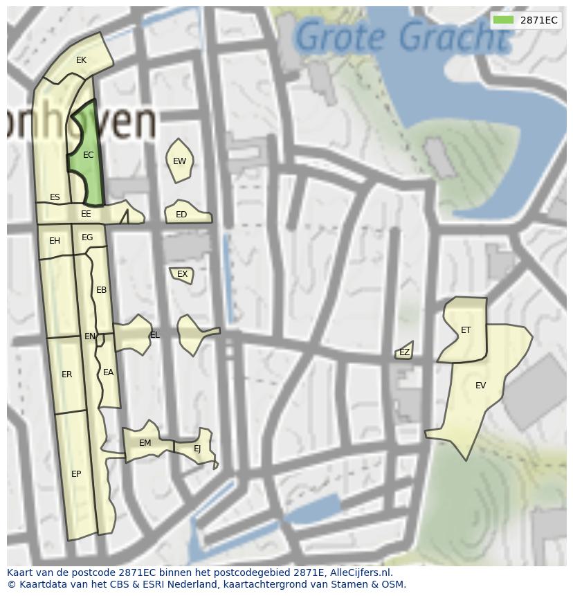 Afbeelding van het postcodegebied 2871 EC op de kaart.