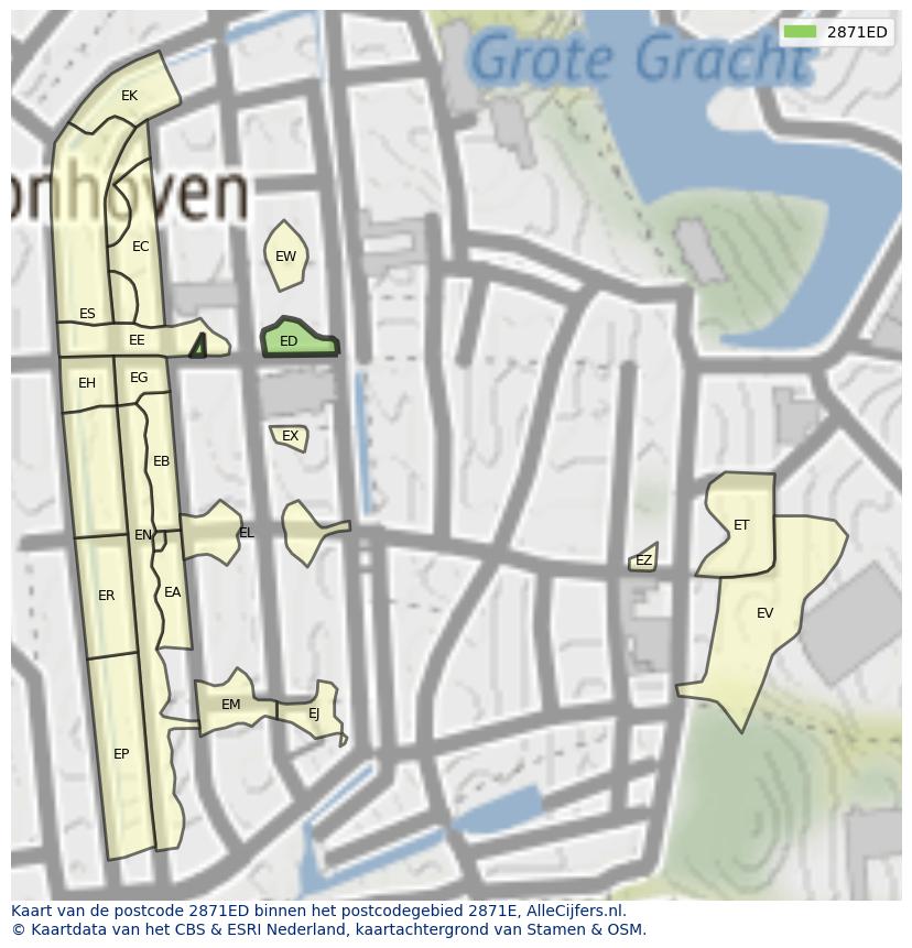 Afbeelding van het postcodegebied 2871 ED op de kaart.
