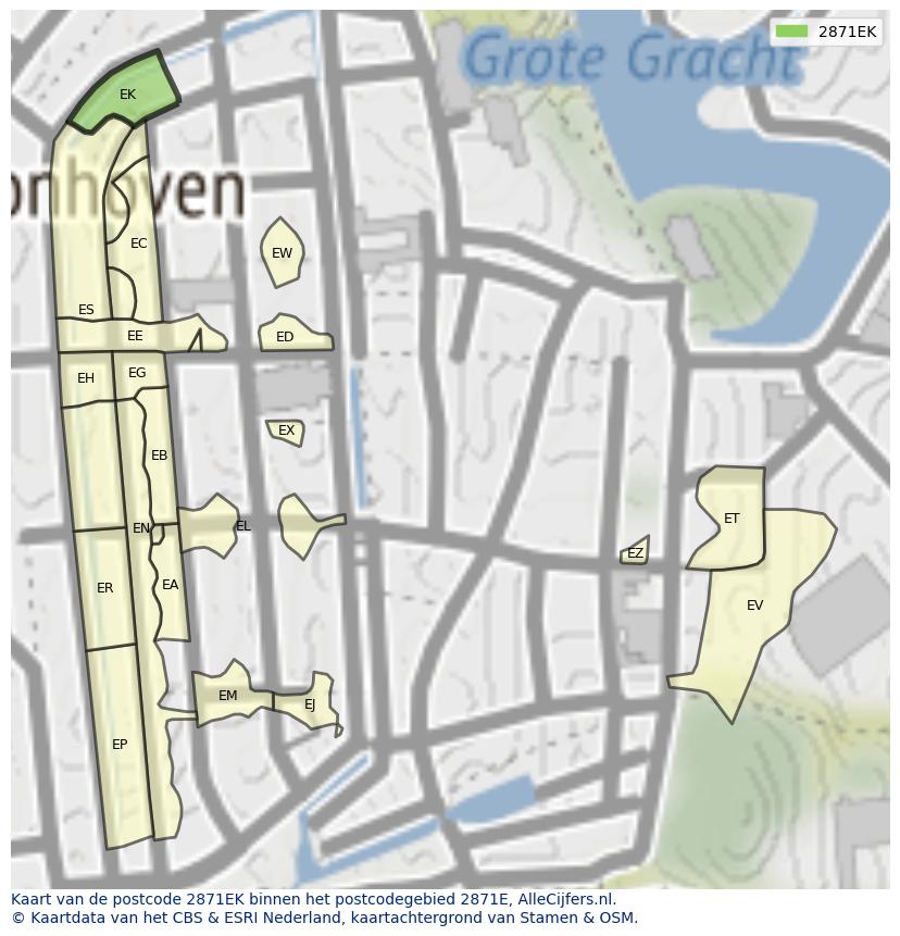 Afbeelding van het postcodegebied 2871 EK op de kaart.