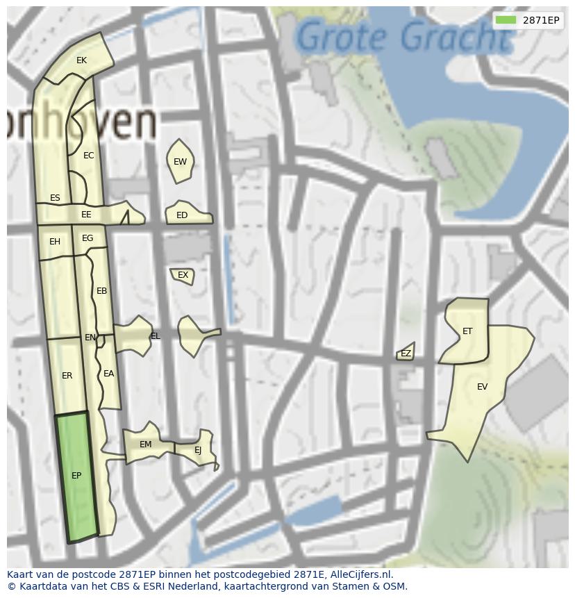 Afbeelding van het postcodegebied 2871 EP op de kaart.
