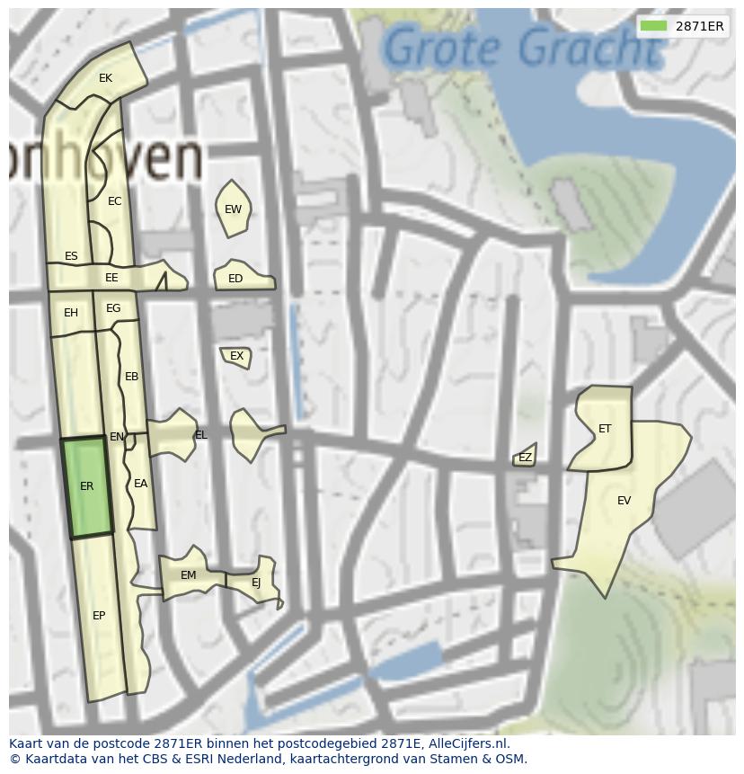 Afbeelding van het postcodegebied 2871 ER op de kaart.