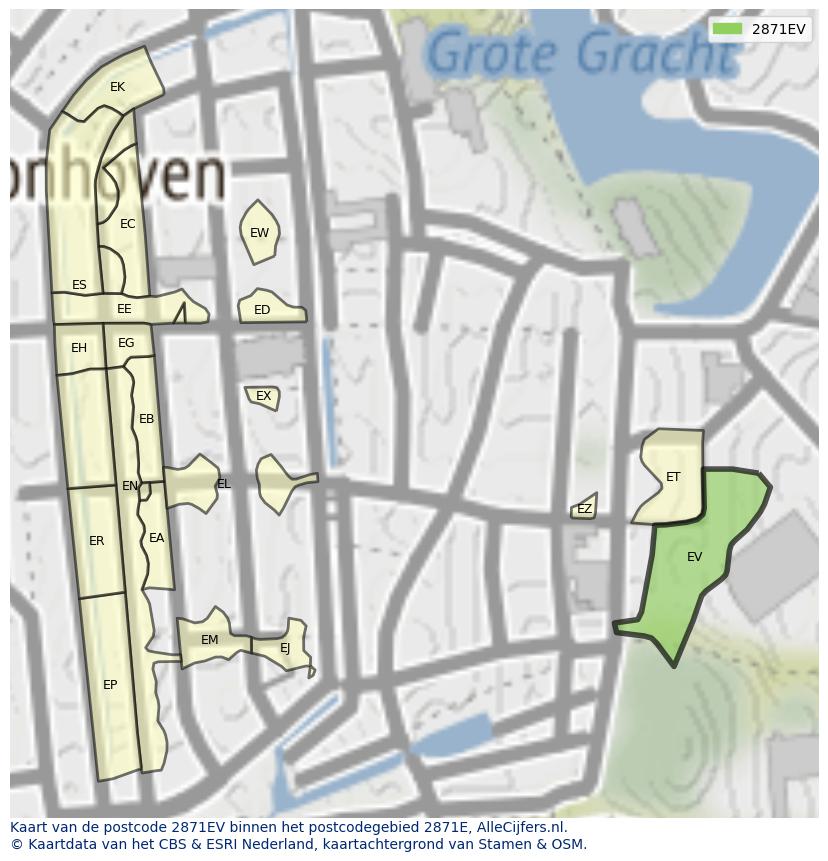 Afbeelding van het postcodegebied 2871 EV op de kaart.