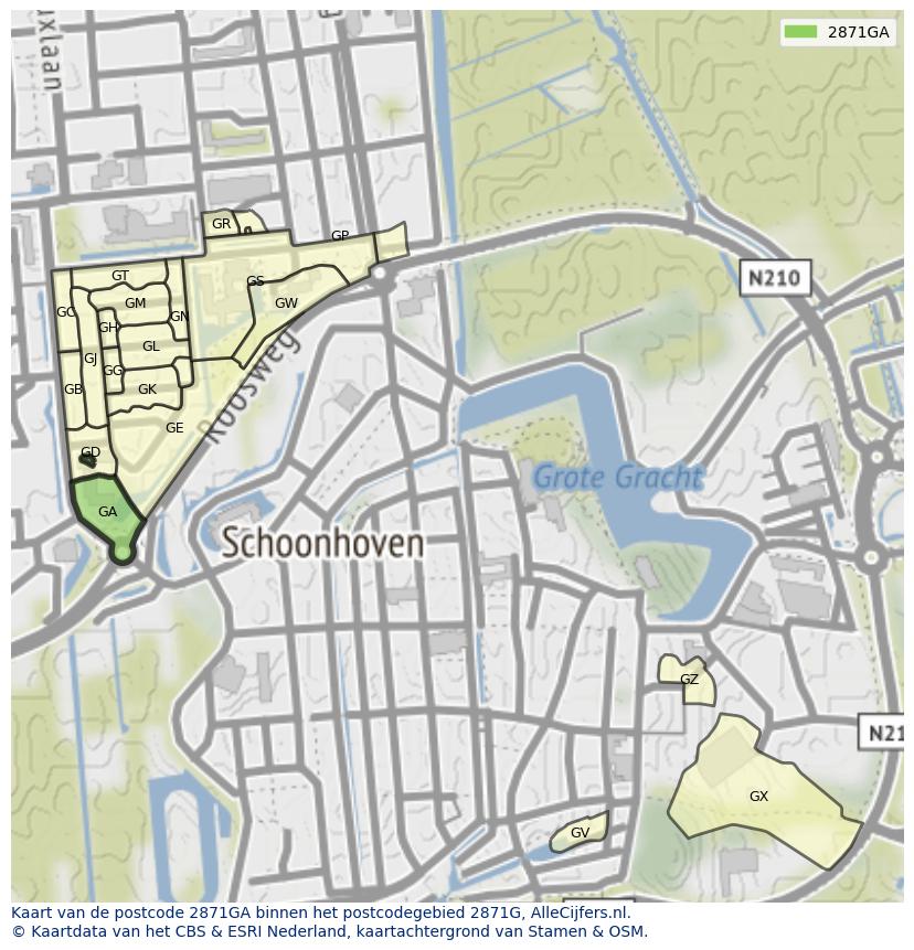 Afbeelding van het postcodegebied 2871 GA op de kaart.