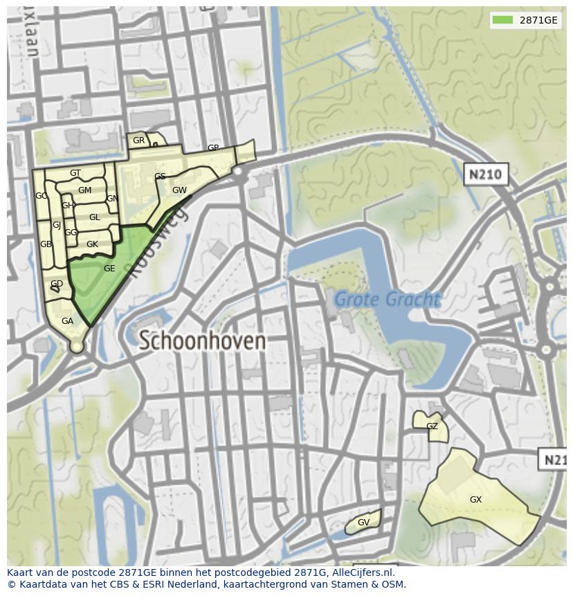 Afbeelding van het postcodegebied 2871 GE op de kaart.