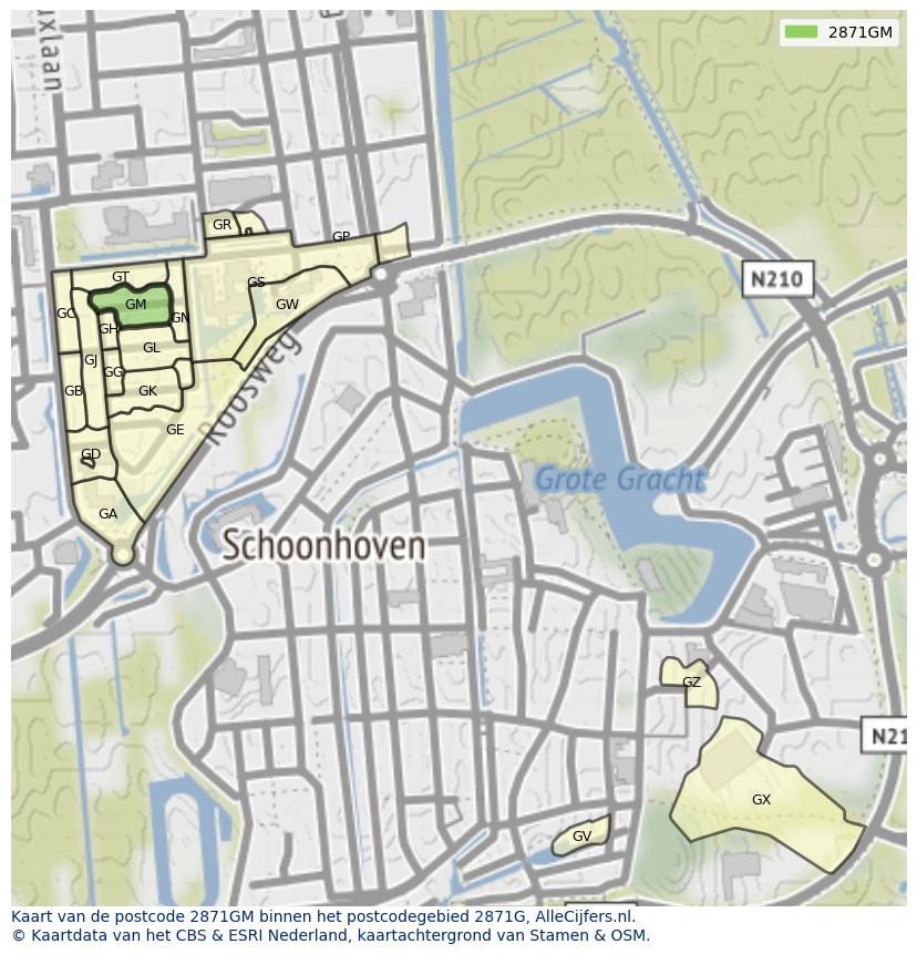Afbeelding van het postcodegebied 2871 GM op de kaart.