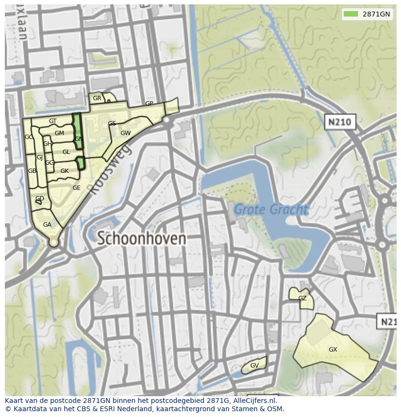 Afbeelding van het postcodegebied 2871 GN op de kaart.