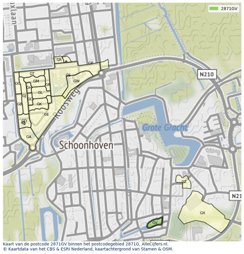 Afbeelding van het postcodegebied 2871 GV op de kaart.
