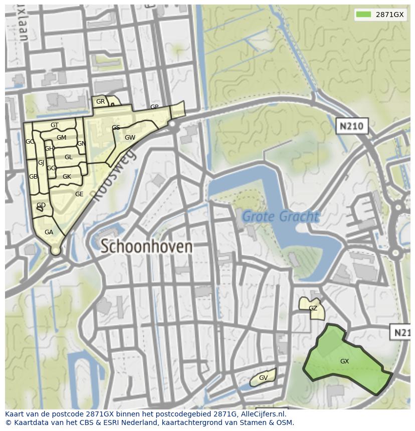 Afbeelding van het postcodegebied 2871 GX op de kaart.
