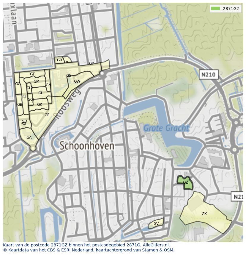 Afbeelding van het postcodegebied 2871 GZ op de kaart.