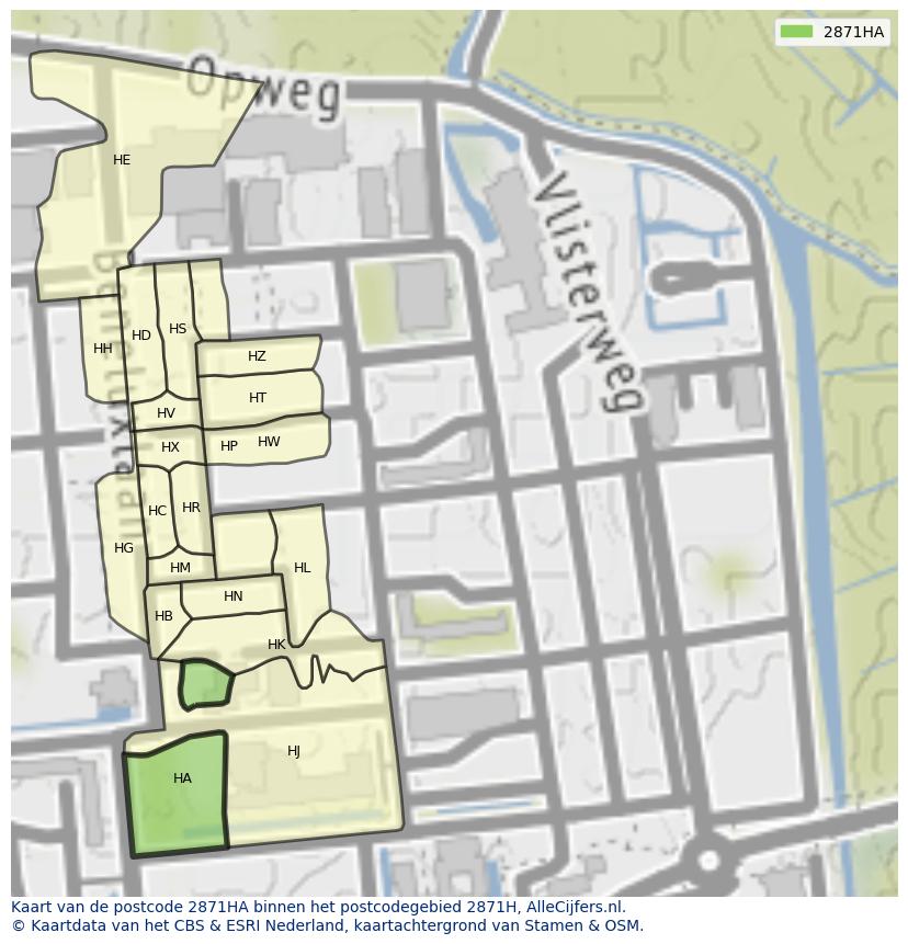 Afbeelding van het postcodegebied 2871 HA op de kaart.