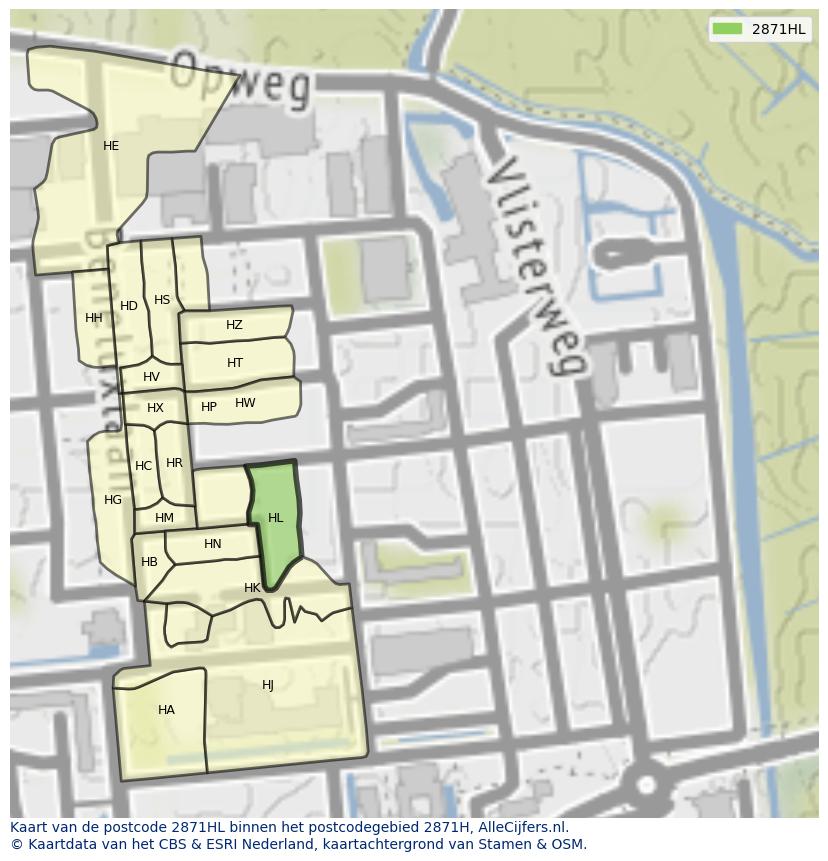 Afbeelding van het postcodegebied 2871 HL op de kaart.