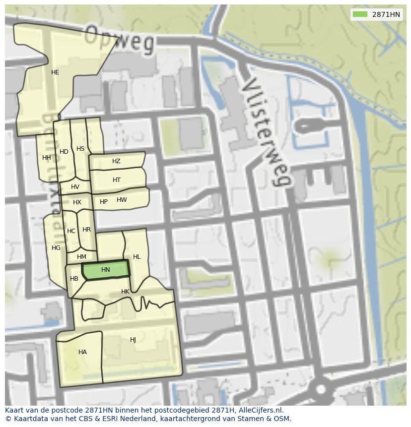 Afbeelding van het postcodegebied 2871 HN op de kaart.