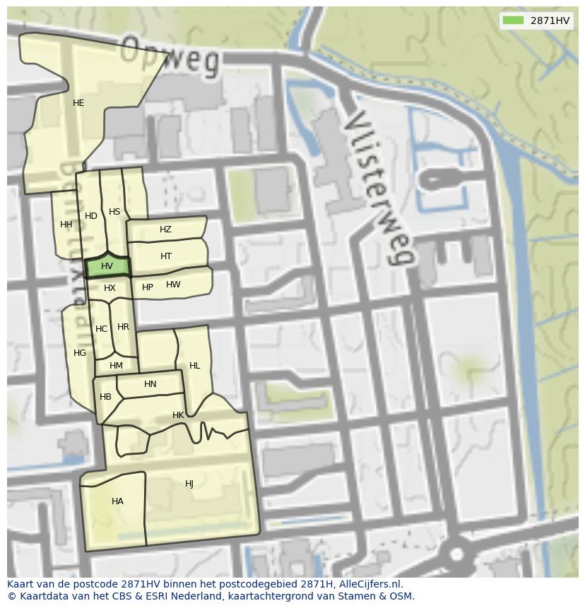 Afbeelding van het postcodegebied 2871 HV op de kaart.