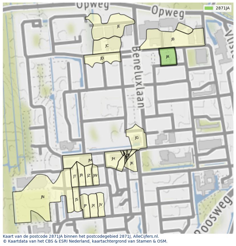Afbeelding van het postcodegebied 2871 JA op de kaart.
