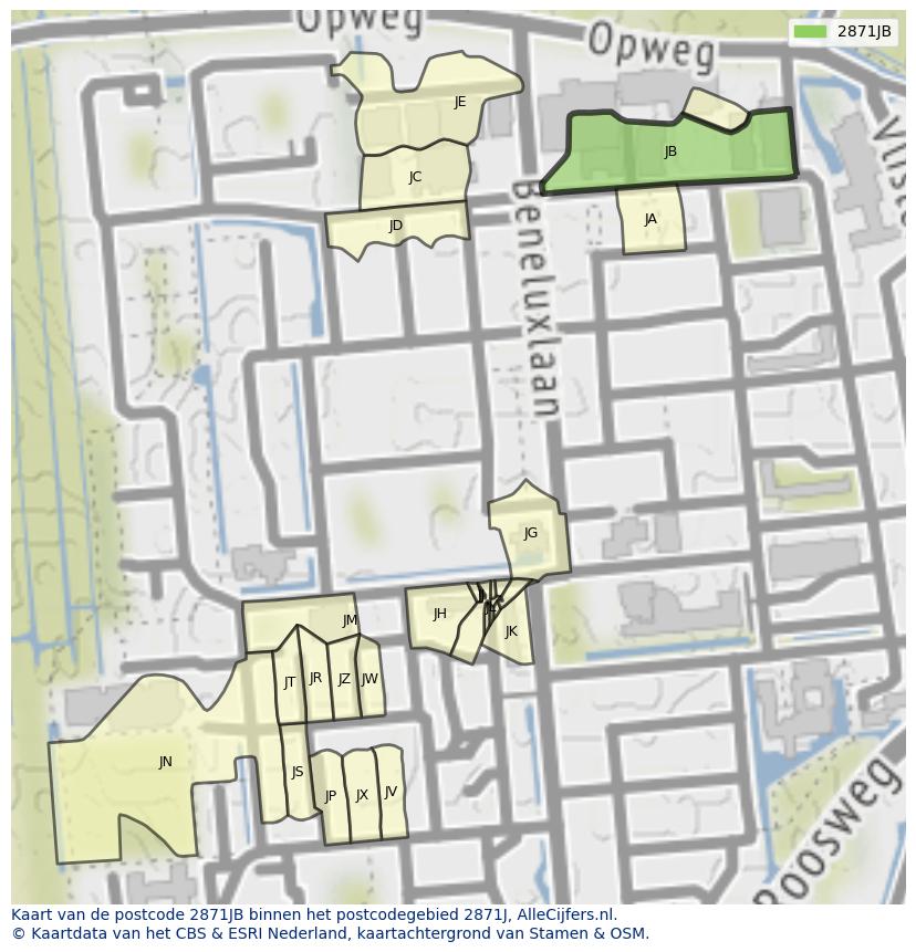 Afbeelding van het postcodegebied 2871 JB op de kaart.