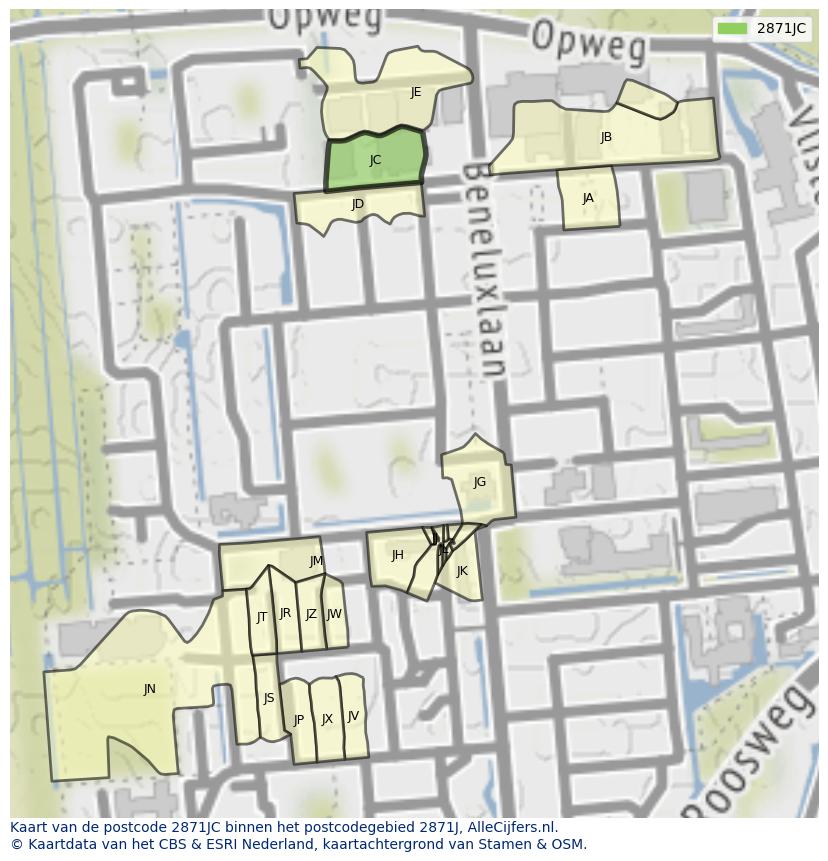 Afbeelding van het postcodegebied 2871 JC op de kaart.