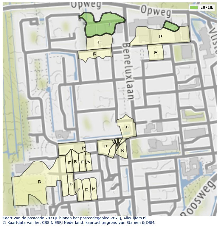 Afbeelding van het postcodegebied 2871 JE op de kaart.