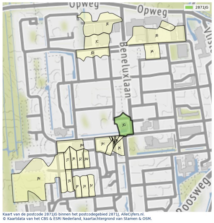 Afbeelding van het postcodegebied 2871 JG op de kaart.