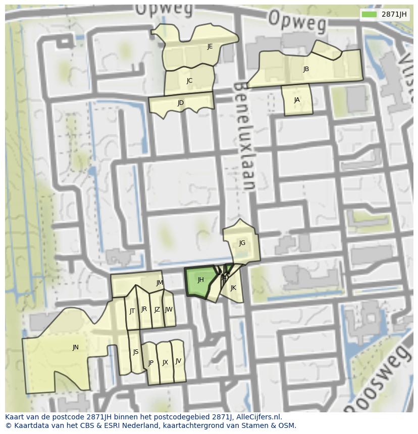 Afbeelding van het postcodegebied 2871 JH op de kaart.