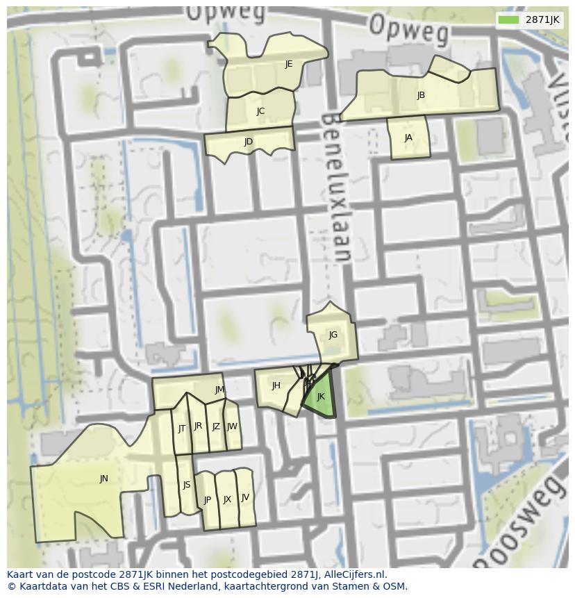 Afbeelding van het postcodegebied 2871 JK op de kaart.