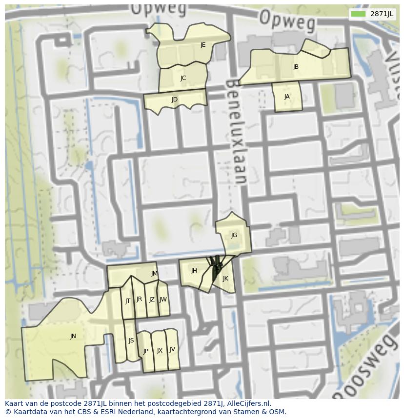 Afbeelding van het postcodegebied 2871 JL op de kaart.