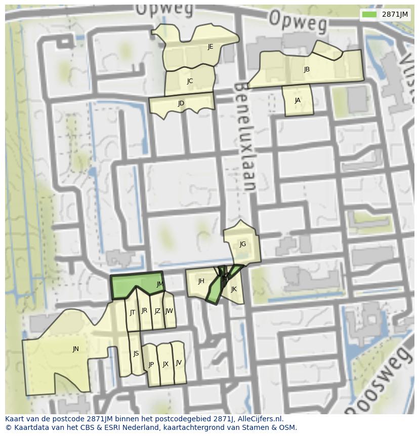 Afbeelding van het postcodegebied 2871 JM op de kaart.
