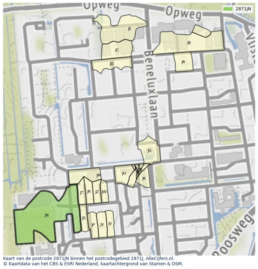 Afbeelding van het postcodegebied 2871 JN op de kaart.