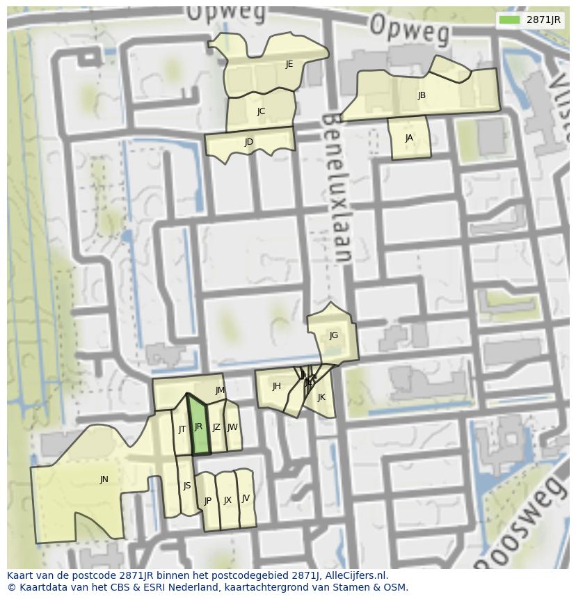 Afbeelding van het postcodegebied 2871 JR op de kaart.