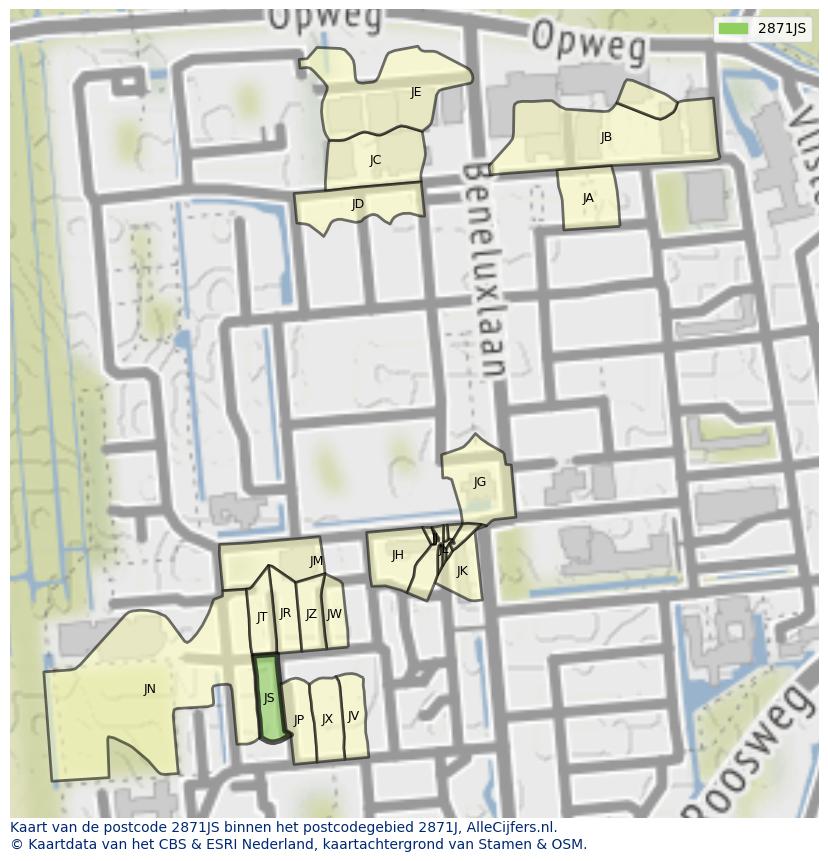 Afbeelding van het postcodegebied 2871 JS op de kaart.