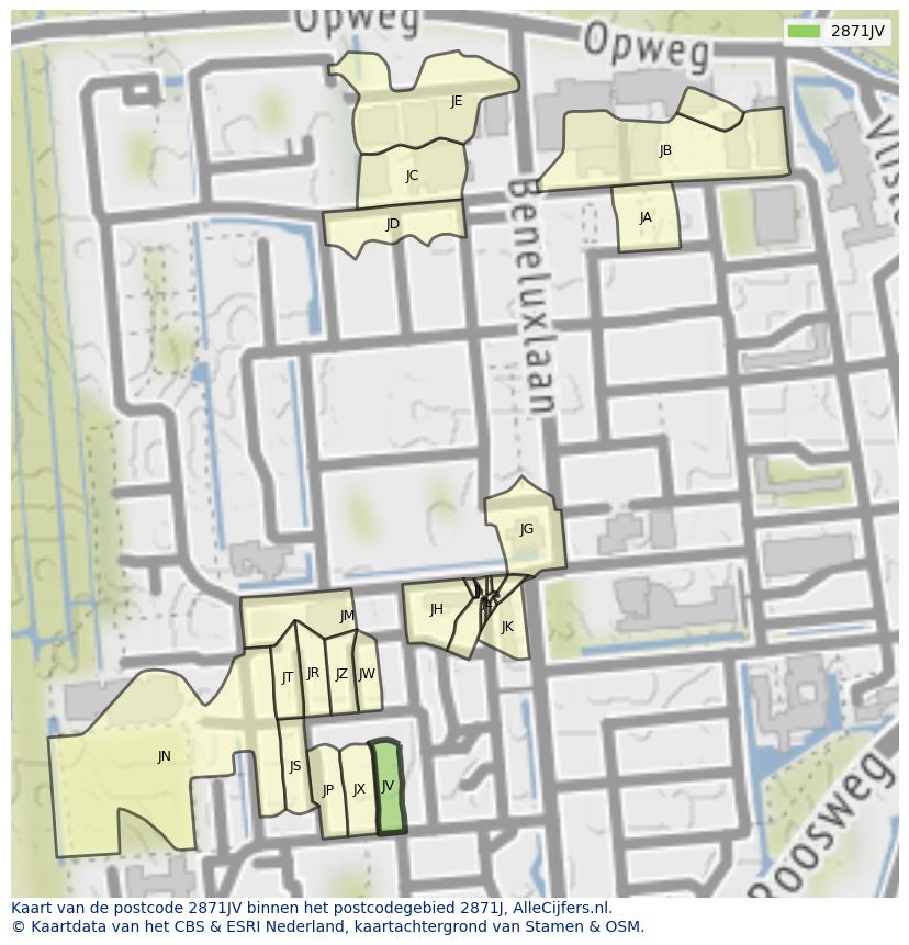 Afbeelding van het postcodegebied 2871 JV op de kaart.