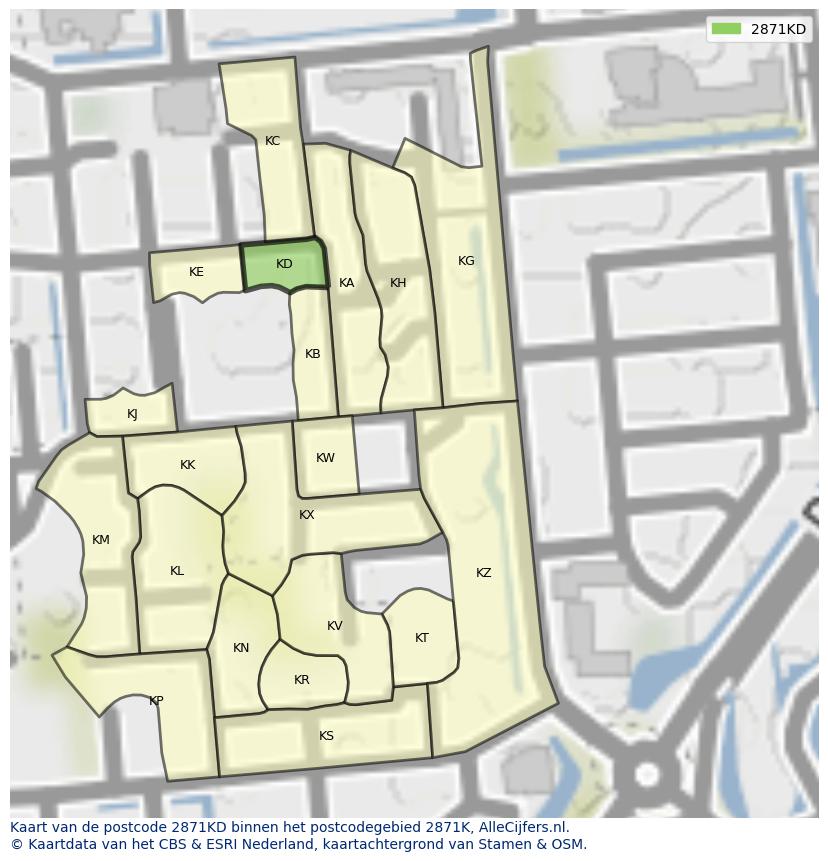 Afbeelding van het postcodegebied 2871 KD op de kaart.