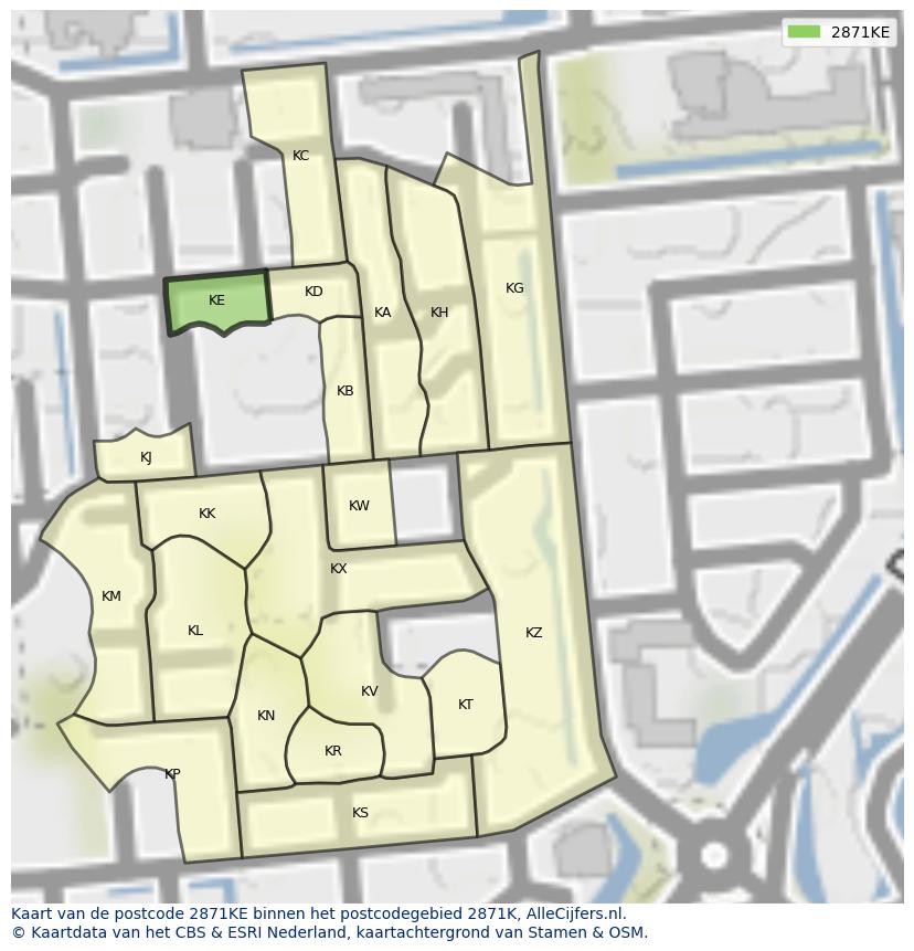 Afbeelding van het postcodegebied 2871 KE op de kaart.
