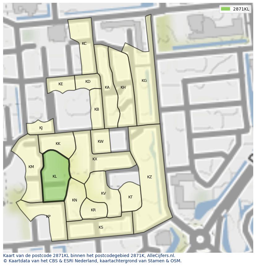 Afbeelding van het postcodegebied 2871 KL op de kaart.