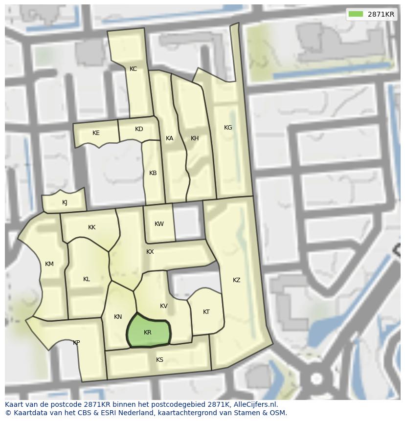 Afbeelding van het postcodegebied 2871 KR op de kaart.