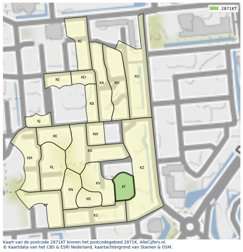 Afbeelding van het postcodegebied 2871 KT op de kaart.