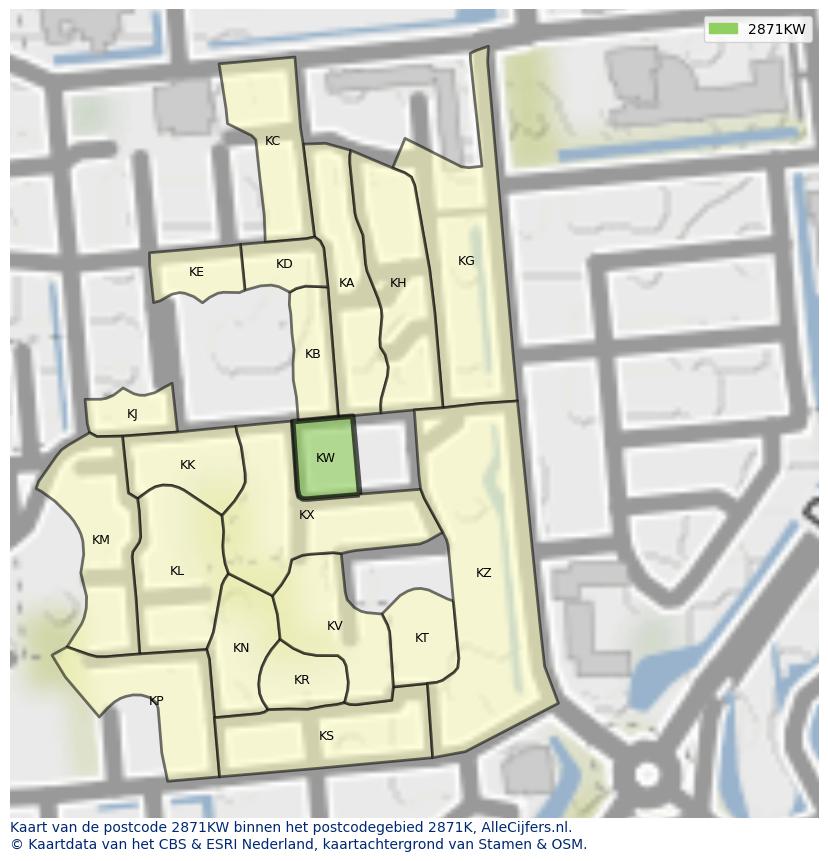 Afbeelding van het postcodegebied 2871 KW op de kaart.