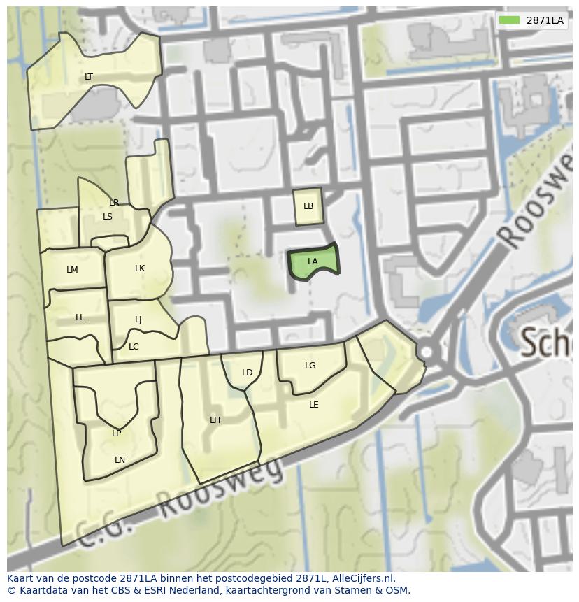Afbeelding van het postcodegebied 2871 LA op de kaart.