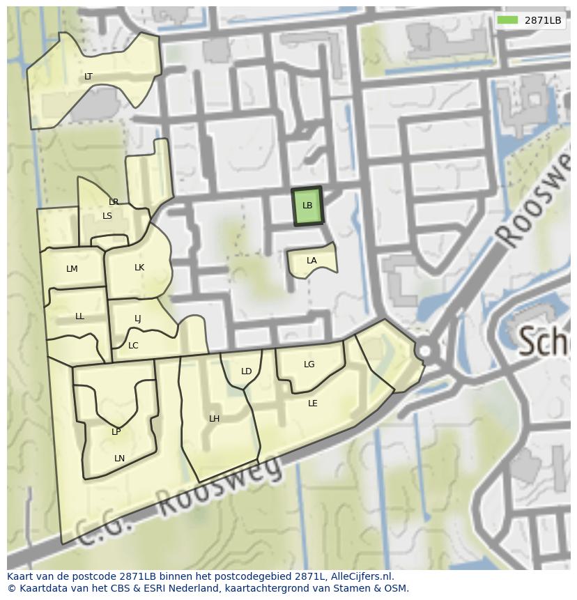 Afbeelding van het postcodegebied 2871 LB op de kaart.