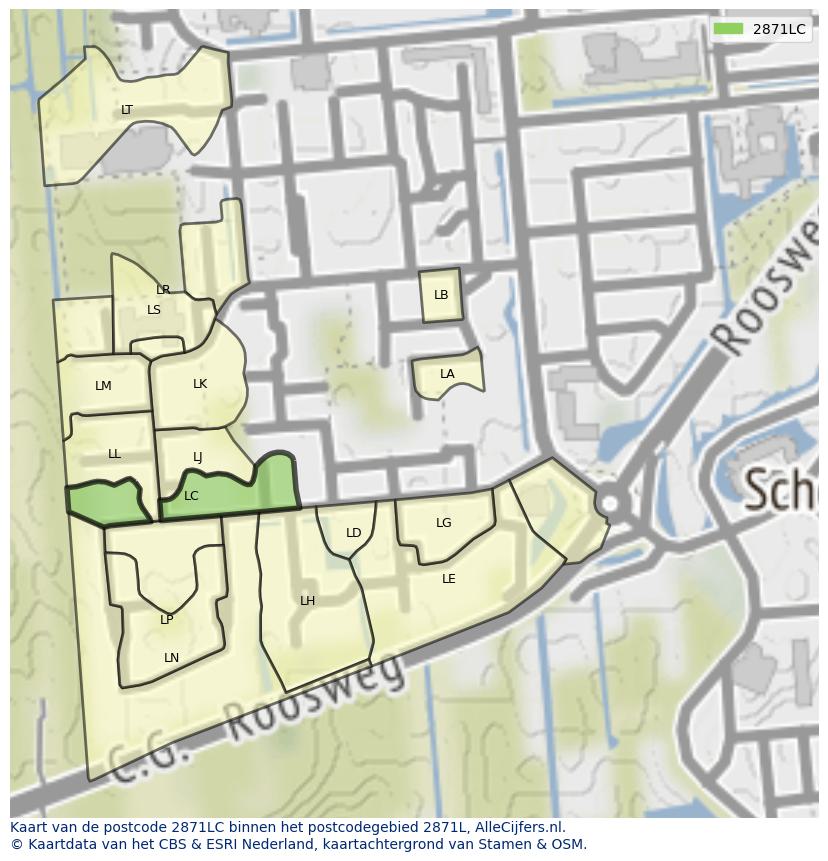 Afbeelding van het postcodegebied 2871 LC op de kaart.