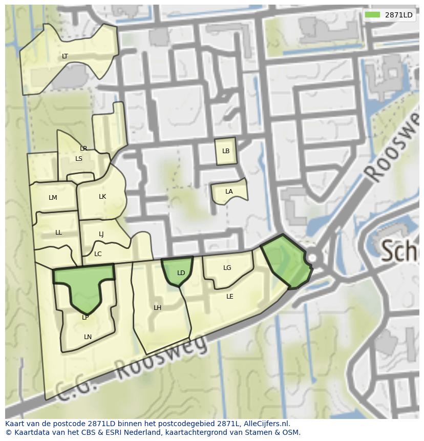 Afbeelding van het postcodegebied 2871 LD op de kaart.