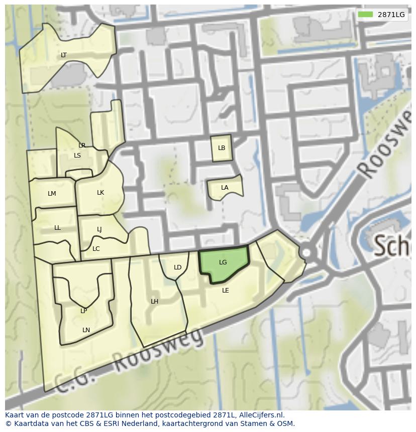 Afbeelding van het postcodegebied 2871 LG op de kaart.