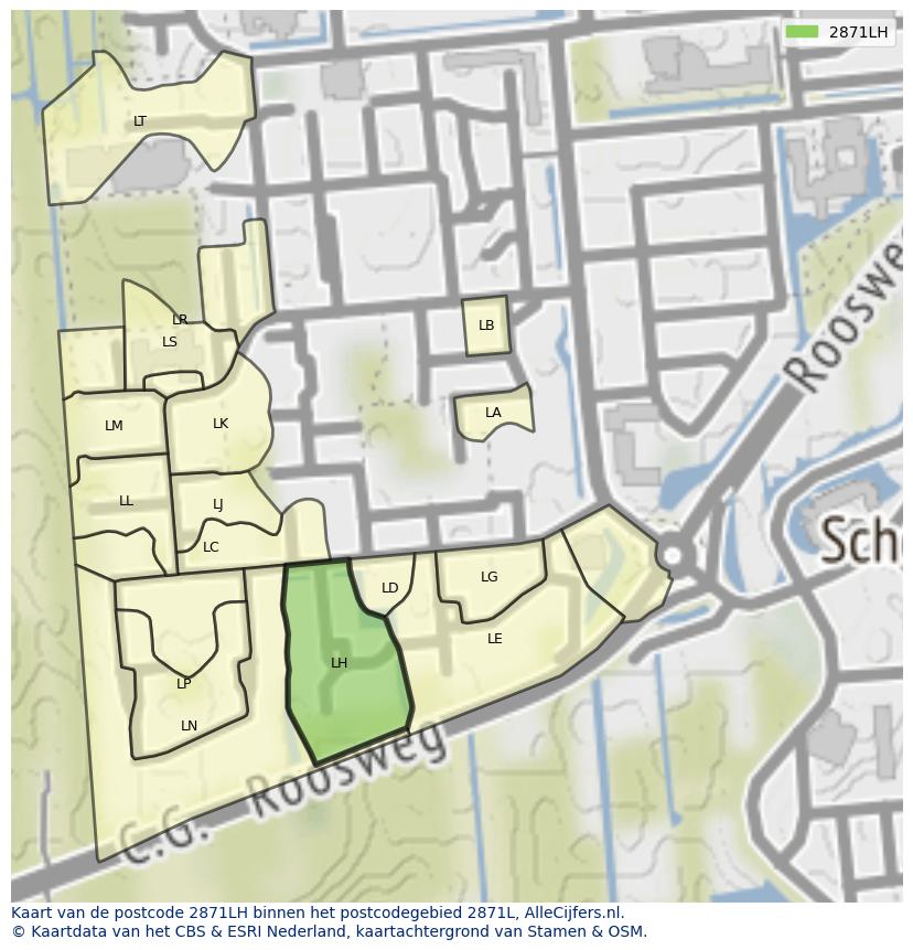 Afbeelding van het postcodegebied 2871 LH op de kaart.