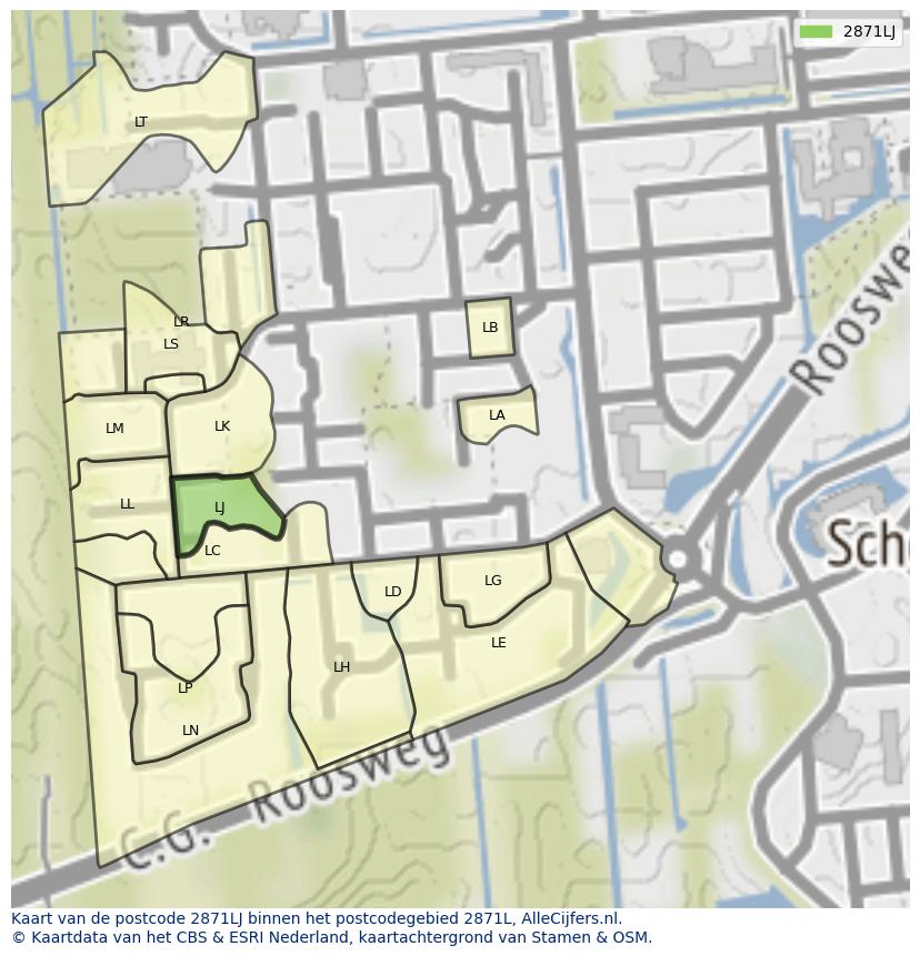 Afbeelding van het postcodegebied 2871 LJ op de kaart.