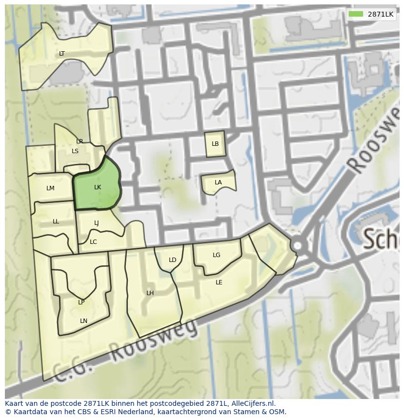 Afbeelding van het postcodegebied 2871 LK op de kaart.