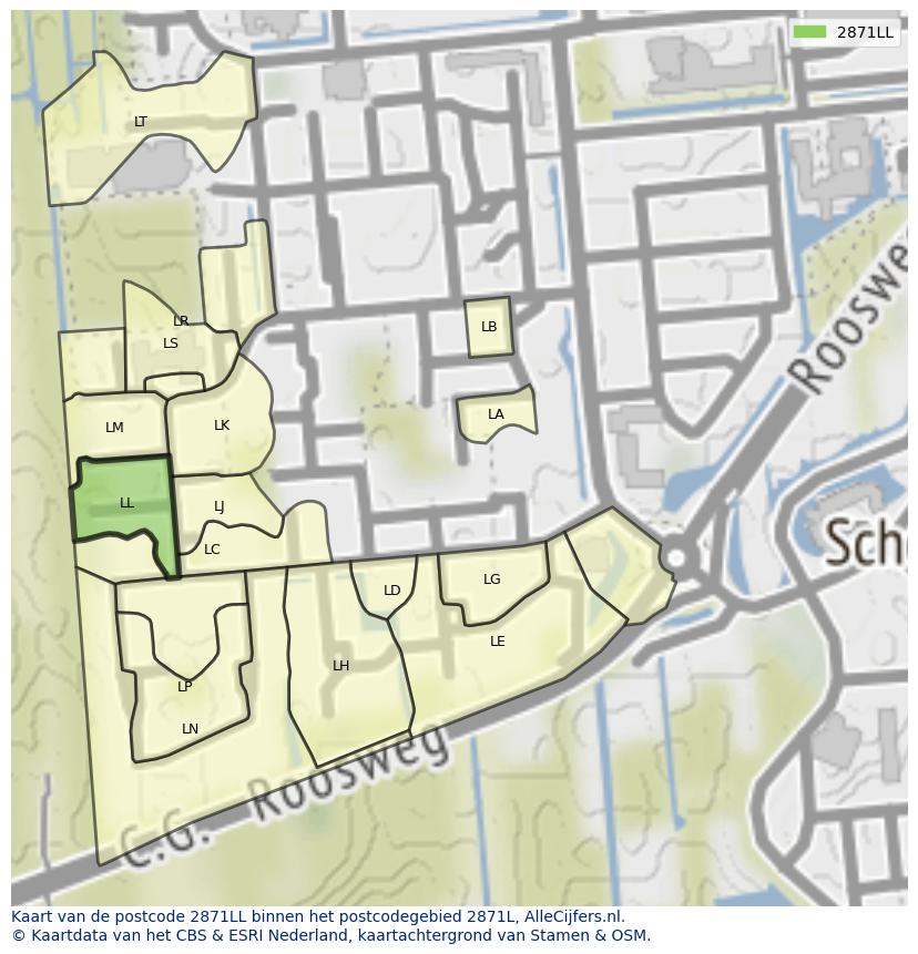 Afbeelding van het postcodegebied 2871 LL op de kaart.