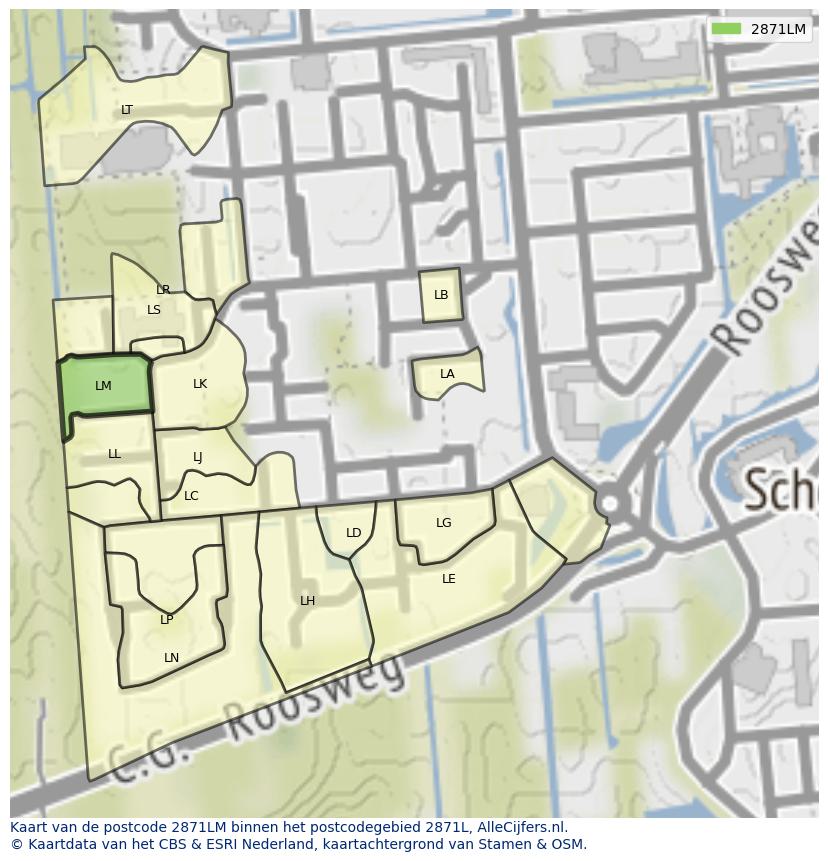 Afbeelding van het postcodegebied 2871 LM op de kaart.