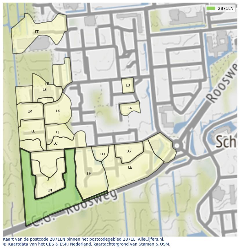 Afbeelding van het postcodegebied 2871 LN op de kaart.