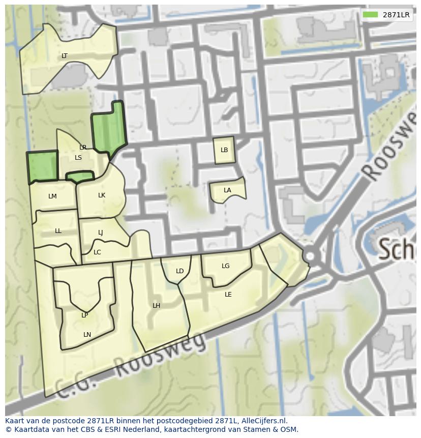 Afbeelding van het postcodegebied 2871 LR op de kaart.