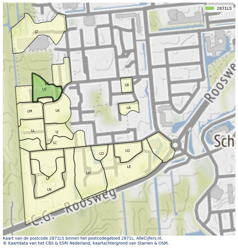Afbeelding van het postcodegebied 2871 LS op de kaart.